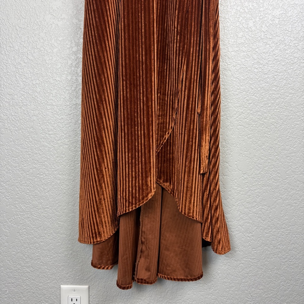 Boho Butterfly Sleeve Full Wrap Ribbed Velvet Dress Copper Rust XL Earthy NWT - Picture 4 of 11